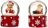 Dekohelden24 Mini-Schneekugel Weihnachtsmann/Teddybär im 2er Set, Maße H/B/Ø Kugel: ca. 5 x 3,5 cm/Ø 3,5 cm.