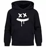 MoonWorks® Kinder Hoodie Jungen Mädchen Smile Print Aufdruck Kapuzenpulli Sweatshirt mit Kapuze Schwarz 164