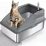 Katzenklo Edelstahl XXL, Katzentoilette Edelstahl 37L Katzenklo Groß mit Katzenstreuschaufel und Doppelschicht Matte, Auslaufsichere XXL Litter Box