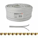 Premium X 50m Sat Koaxial Kabel 90dB Twin Mini 2x 4mm Weiß Antennenkabel extra dünn 4K inkl. 10x F-Stecker