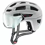 uvex Finale Visor V - sicherer Fahrradhelm für Damen und Herren - mit selbsttönendem Visier - LED-Licht - Papyrus matt - 56-61 cm