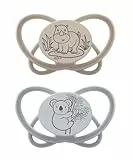 nip - Butterfly | 0-6 Monate | 2er Pack | Stillfreundlicher, zahnfreundlicher Babyschnuller inkl. Schnullerbox. Nachhaltiger Schnuller mit weichem Silikonsauger, Dunkelgrau/Grau