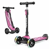 besrey Tretroller für Kinder im Alter von 3-10 Jahren, 3-Rad-Klapproller mit Verstellbarer Höhe, LED-Lichtrollen, extra breites Deck für Outdoor-Aktivitäten