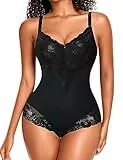 YARRCO Body Shaper Damen Bauchweg Shapewear Spitze Shaping Bodysuits Figurformende Unterwäsche Miederbody Miederslip (Schwarz, 2XL)