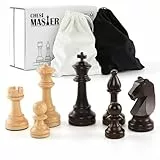 Schachfiguren Holz Set – 32 handgefertigte Turnierfiguren aus Naturholz mit 9,5 cm König– Luxus Staunton Design, inkl. Aufbewahrungsbeutel (ohne Schachbrett)