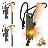 GAOUTO 3 Stück Feuerstahl: Survival Feuerstein, Feuerstarter Set mit Paracord Zunder, Feuerstein mit Extrem Starker Funkenflug, Feuerstarter für Camping, Outdoor, Bushcraft, Survival