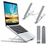 Babacom Laptop Ständer, 5-Stufe Aluminium Laptop Stand, Tragbar Höhenverstellbarer Belüfteter Notebook Ständer Kompatibel mit MacBook Pro Air, und andere 10-15,6 ” Laptops Tablet, Silber