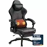 Dowinx Gaming Stuhl Big and Tall mit Massage Lendenstütze, Gamer Stuhl mit Fußstütze, Ergonomischer Computerstuhl, PU Leder, 180 kg, Schwarz