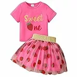 Kinder Jogginganzüge Kleinkind Mädchen Sommer Kurzarm Erdbeer Brief Druckt Oberteile Rock 2 STÜCKE Outfits Kleidung Set Für Kinderkleidung Mädchen Kleidung 98 Sommer C&A Baby(Pink, 18-24 Months)