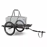 Klarfit Fahrradanhänger, Lastenanhänger mit 2 Rädern, Stahl-Fahrradanhänger mit Anhängevorrichtung und Halterung, Leichter Handwagen mit Abnehmbarer Deichsel, 50L Fahrrad Anhänger für Transport