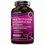 Nutravita Multivitamine & Mineralien für Frauen - 180 Vegane Multivitamin Tabletten - 24 Essentielle Aktive Vitamine & Mineralien mit Hyaluronsäure & Magnesium - Vitamine für Frauen