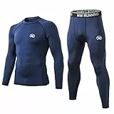 MeetHoo Herren Kompressions-Unterhose lange Unterhose Winterausrüstung mit Fleece gefüttert zum Skifahren, Blau, Small