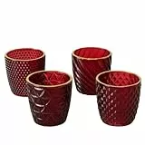 Boltze Windlicht Marilu (4-tlg., rot, Glas, 7,5 cm Höhe, modernes Design, Garten Deko, Tisch Deko, Windlicht, Teelicht Glas) 2061235