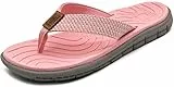 KuaiLu Flip Flops Damen Weich Leder Stoff Zehentrenner Frauen Bade Sandalen Bequeme Breite Füße Badelatschen Yoga Gummi Fußbett Sommer Strand Zehensandalen rutschfest Drinnen Draußen Pink 38