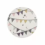 Kinderteppich Kinderzimmer Creme Lila - 120 cm Rund - Wimpel-Motiv - Kinderzimmerteppiche Mädchen - Babyzimmer-Teppich - Spielteppich