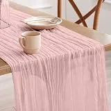 Pureegg 1 Stück Käsetuch Tischläufer, 90x300 cm Boho Gaze Tischdecke, Frühlings Dekoration für Party, Babyparty, Hochzeit & Landhaus, Stoff Raumdeko, Rosa
