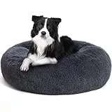 HMTOPE Orthopädisches Hundebett rund Hundekissen Hundesofa Katzenbett Donut Kuscheliges Hundekorb Waschbar, 80 cm Ø, Dunkelgrau