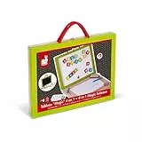 Janod - Kinder-Holzspielzeug 4-in-1-Tafel, Zaubertafel für diverse Aktivitäten, mit Zubehör und 42 Magneten, Lesen und Schreiben lernen, ab 3 Jahren, J05014