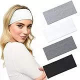 Blooms Stirnband Damen, 4 Stück Haarband Damen Elastisch Stirnbänder Breite Haarbänder Antirutsch Hairband Sport Yoga Fitness Laufen Exercise Gym (Schwarz Weiß Grau Dunkelgrau)