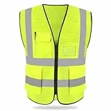 HYCOPROT Sicherheitswesten Warnweste Hohe Sichtbarkeit Reflektierendes Weste Executive Manager Jacke Zip 2 Band Brace (Gelb-mesh, L)