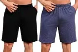 Uniexcosm Schlafanzughose Herren Kurz Sommer Schlafshorts Baumwolle Bermudahose Pyjamahose Shorty Schlafhose für Männer Schwarz+Dunkelblau XL