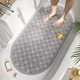 HITSLAM Oval Badewannenmatte rutschfest, 68 x 38 cm Antirutschmatte für Badewanne, Maschinenwaschbar Duschmatte rutschfest mit Saugnäpfen, BPA frei Badematte Schimmelresistent, Grau
