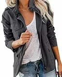Imily Bela Übergangsjacke Damen Leichte sommerjacke Herbst Stehkragen Jacket Boyfriend Parka Sommerjacke Elegant leichte Jacke Kurzmantel(Dunkelgrau，L)