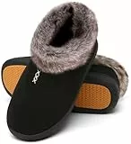 Mishansha Warme Hausschuhe Damen Winter Plüsch Pantoffeln Memory Foam Slippers Nachtschwarz, Gr.39 EU