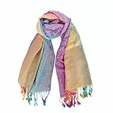70 x 180 cm Damen Warm Schal, Winter Ethnic Mit Style Colorful Gradient Marokko, Quasten (Weiß)