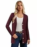GRACE KARIN Damen Elegante Cardigan Langarm V-Ausschnitt Button Down Freizeit Strickjacke Dunkelrot S