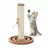 Relaxdays Kratzsäule für Katzen, HxD 45 x 30 cm, Kratzstamm interaktiv, Sisalstamm & Spielzeug, Kratzbaum Wohnung, braun