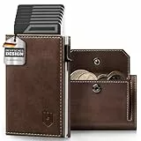 DODENSHA MagSnap Geldbörse Herren I Slim Wallet mit XL-Münzfach für 10+ Münzen I Kreditkartenetui Geldbeutel Herren für 10+ Karten I Magnetischer Verschluss Geldbörse I RFID Schutz I Braun Silbrig