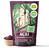 NaturaleBio Acai Pulver – 50 g gefriergetrocknetes Acai-Beeren Pulver (Freeze-Dried) aus Brasilien - Getrocknete Rohkost aus der Acai-Frucht, Extrakt aus Pulp der Acai-Beeren.