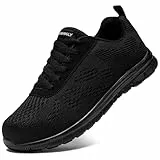 DYKHMILY Sicherheitsschuhe Herren Arbeitsschuhe Leicht Anti Smashing Atmungsaktiv Durchstichfest Bequem Mode Schutzschuhe Stahlkappe Sneaker(Schwarz,45EU)