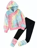 Arshiner Mädchen Bekleidungssets Winter Fleece Hoodie mit Leggings Set Warm Kuschelig Kleidung Zweiteilig Outfits für Kinder 11-12 Jahre