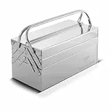 STAHLWERK Werkzeugkasten aus Edelstahl Werkzeugkiste aus Metall, seitlich ausziehbar hochwertige Werkzeugbox leer mit 5 Fächern platzsparender Werkzeug-Organizer ohne Werkzeug