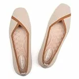 Frank Mully Damen Flache Schuhe mit quadratischer Zehenpartie, Bequeme Flache Strickschuhe, Arbeitsschuhe für Damen, Kamel, 43 EU