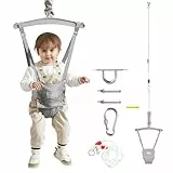 FUNLIO Baby Türhopser mit Deckenhaken für 6–24 Monate, Baby Hüpfschaukel für Drinnen und Draußen, Kleinkind Türhopser mit Verstellbarer Kette, einfach zu Montieren und Aufzubewahren - Grau