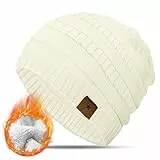 KEECOW Strickmütze Damen, Beanie Wintermützen, Beanie Mütze Grobstrick aus Atmungsaktivem und Leichtem für Ski Sport Outdoor Indoor(Weiß)