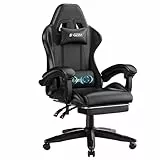 bigzzia Gaming Stuhl mit Massagefunktion und Fußstütze, Ergonomischer Gaming Chair Verstellbare Rückenlehne 90-135°, Gaming Sessel mit Massage-Lendenkissen und Kopfstütze, Gamer Stuhl, Schwarz