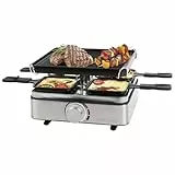 ProfiCook® Raclette 4 Personen | inkl. 4 Pfännchen und 4 Holzspachtel | Wendegussplatte für gleichmäßige Wärmeverteilung | Raclette 4 Pfännchen | stufenlos regelbares Thermostat | 800W | PC RG 1301