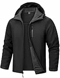 TACVASEN Outdoor Softshelljacken für Herren Wasserdicht Übergangsjacke Warme Fleece Gefüttert Winterjacke Winddicht Funktionsjacke mit Kapuze Schwarz, L