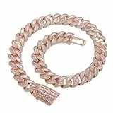 ICEDIAMOND 20MM Mix-pave CZ Diamond Arc Kubanische Gliederkette, weiß/vergoldet 16''~24'' volle Größe, vereister Bling Zirkonia Hip Hop Trend breite Halskette für Männer Frauen (24'', Rose)