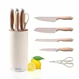 Justup Messerset, Küchenmesser Set Profi Messerset mit Block, 6-tlg Messerblock mit Messer, Edelstahl Küchenmesser Scharfe Set, Kochmesser Set (Khaki)