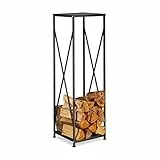 Relaxdays 2 teiliges Kaminholz-Set, Kaminholzregal für Feuerholz, Kaminholzkorb schwarz, aus pulverbeschichtetem Stahl, Black