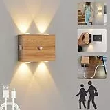 VOMI Akku Wandleuchte mit Bewegungsmelder, 4W Innen LED Wandlampe Ohne Stromanschluss Wireless Wall Light mit 4000mAh Batterie Up Down Leuchte Magnetische Wandbeleuchtung für Schlafzimmer