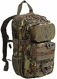Mil-Tec US Assault Pack Kinderrucksack (14l) • Taktischer Rucksack für Schule, Outdoor, Militär, Wandern • 2 große Fächer + 2 Fronttaschen • Verstellbarer Schultergurt + Brustgurt • Farbe: Flecktran