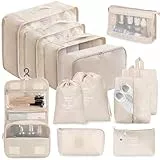 12-Teilige Koffer Organizer, Packing Cubes, Koffer Organizer Set, Kofferorganizer Wasserdichte, Packwürfel, mit Packtaschen, Kleidertaschen, Kosmetiktasche, Schuhbeutel, Organizer Koffer (Beige)