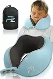 FLOWZOOM Nackenkissen für Kinder ab 6 Jahre - einstellbares Memory Foam Kinder-Nackenhörnchen mit weichem, atmungsaktivem & waschbarem Bezug - inkl. Tranportbeutel - Blau, Größe M (ab 6 J.)