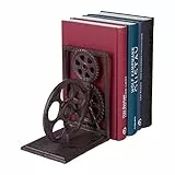 Relaxdays Buchstütze Retro, Gusseisen, Bücher, DVDs, Zahnräder, Filmrolle, Deko Buchwinkel HxBxT: 16 x 13 x 10 cm, braun